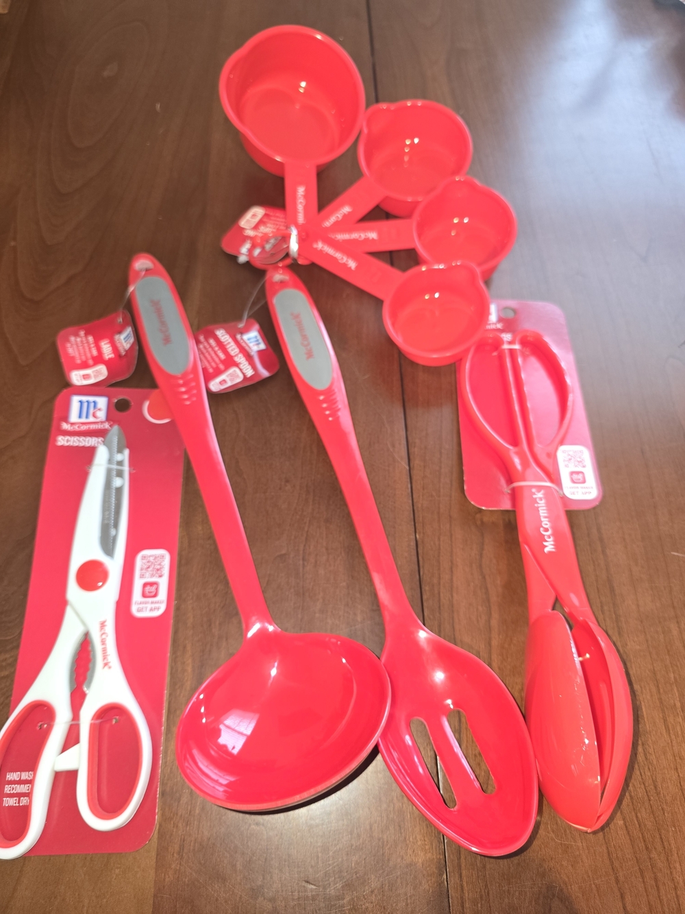 McCormick Red Kitchen Utensil Set - Measuring Cups, Ladle, Slotted Spoon, Tongs